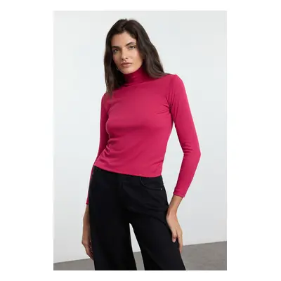 Trendyol Fuchsia Premium Soft Fabric Turtleneck Fitted/Fits Body Flexible Knitted Blouse