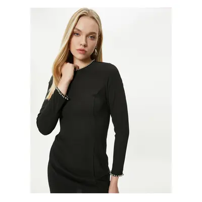 Koton Stone Mini Dress Long Sleeve Crew Neck - Handmade Collection