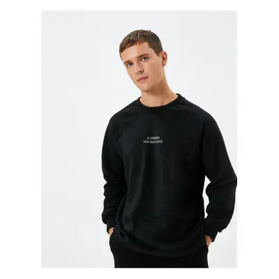 Koton Fleece Sweatshirt Slogan Embroidered Crew Neck Long Sleeve