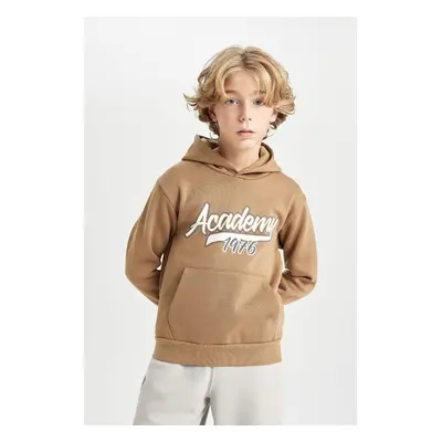 DEFACTO Boy's Hooded Pocket Printed Thick Sweatshirt