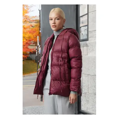 Trendyol Claret Red Regular Pattern Hooded Waist Drawstring Detail Water Repellent Winter Puffer