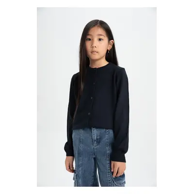 DEFACTO Girl's Crew Neck Buttoned Navy Blue Knit School Cardigan