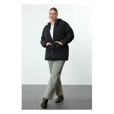 Trendyol Curve Black Oversize Fit Hooded Water and Wind Resistant Puffer Jacket