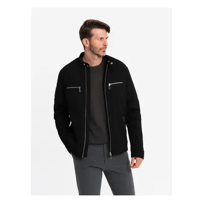 Ombre Men's biker jacket with collar and pockets - black