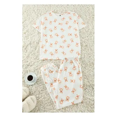 Trendyol Curve Ecru Teddy Bear Patterned Jogger Fit Knitted Pajama Set