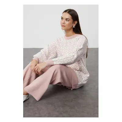 Trendyol Dusty Rose Geometric Patterned Sweater-Pants Knitwear Set