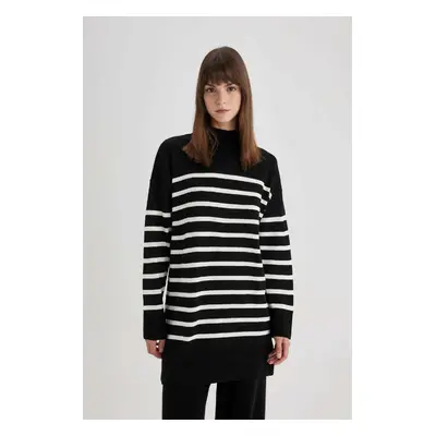 DEFACTO Relax Fit Striped Turtleneck Slit Knitwear Sweater Tunic