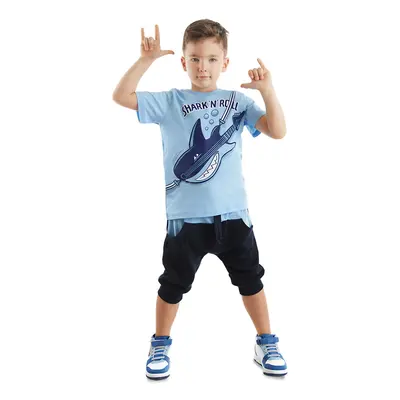 Denokids Shark'n Roll Boy's Summer T-shirt Capri Shorts Set