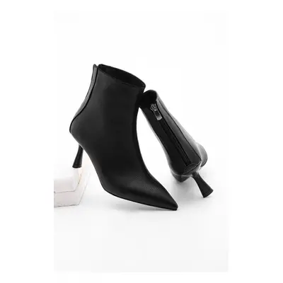 Marjin Women's Heeled Boots & Booties Pointed Toe Goblet Heels Zippered Back Tisa Black.