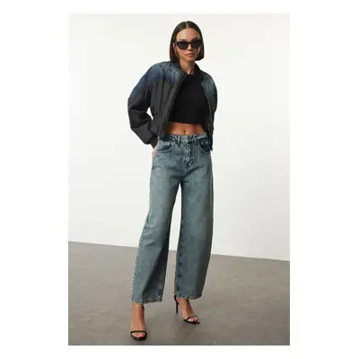 Trendyol Blue More Sustainable Pocket Detailed High Waist Barrel Baggy Jeans