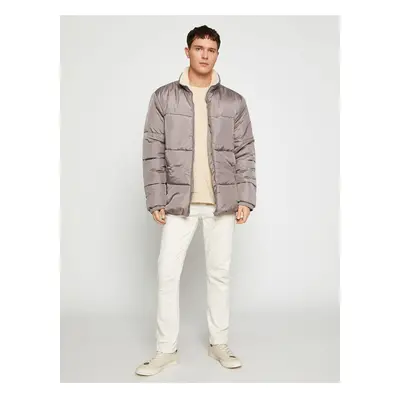 Koton Lesklý Puffer Coat Vysoký výstřih Zip Kapsa Detailní Vodotěsný