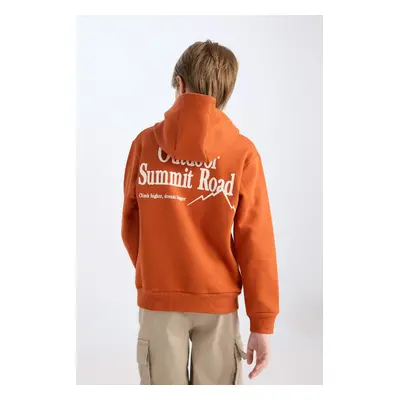 DEFACTO Boy Regular Fit Hooded Back Printed Embroidered Thick Sweatshirt