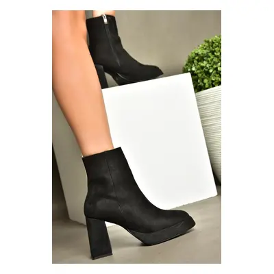 Fox Shoes R282230202 Women's Black Suede Thick Heeled Boots