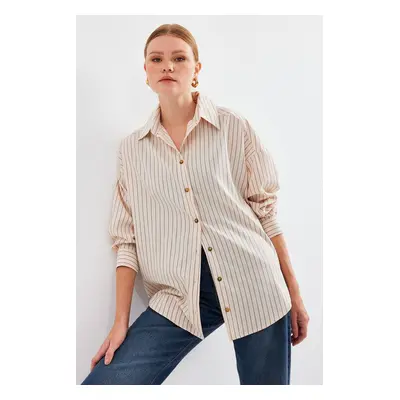 Bigdart Striped Oversize Long Basic Shirt - Cream