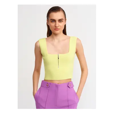 Dilvin Square Collar Zippered Knitwear Singlet-lime