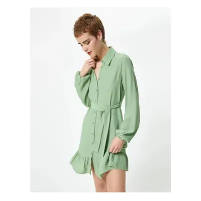 Koton Shirt Dress Mini Length Long Sleeve Ruffle Detailed Belt Detailed