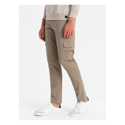 Ombre Men's cargo pants STRAIGHT LEG with zippered pockets - khaki