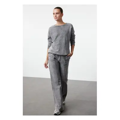 Trendyol Anthracite Washed Wide Leg/Flare Flexible Knitted Sweatpants