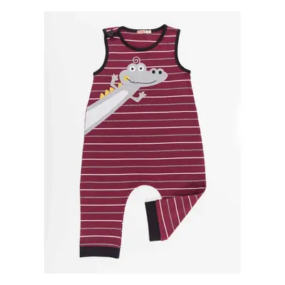 Denokids Funny Crocodile Boys Cotton Claret Red Overalls