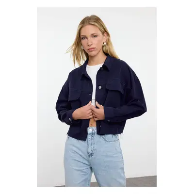 Trendyol Navy Blue Pocket Detailed Oversize Denim Jacket