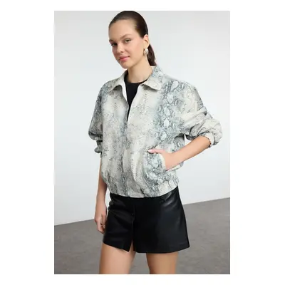 Trendyol Beige Snake Pattern Denim Jacket