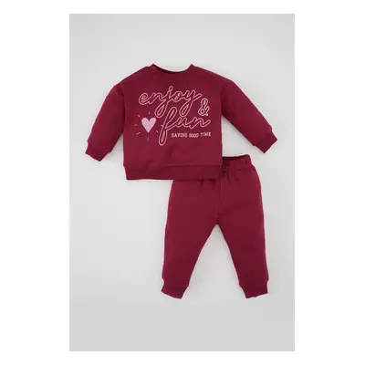 DEFACTO Baby Girl 2-Piece Set Printed Crew Neck Sweatshirt Top Elastic Waist Tracksuit Bottoms