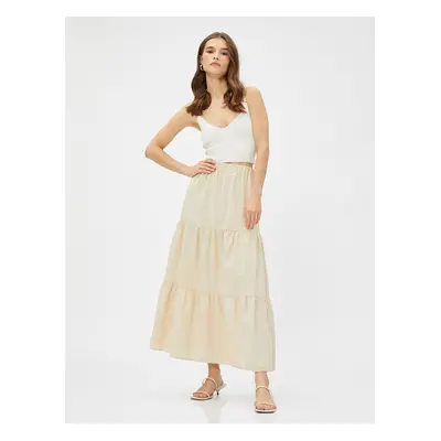 Koton Striped Layered Long Skirt with Elastic Waist