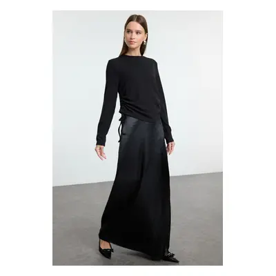 Trendyol Black Knitted Long Sleeve T-Shirt-String Woven Satin Dress 2-Piece Set