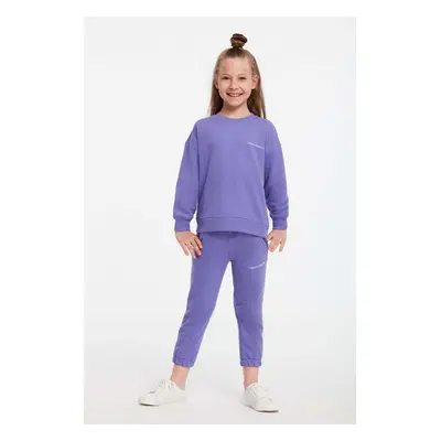 GRIMELANGE Jabor Girl's Embroidered Crew Neck Comfort Purple Tracksuit Set