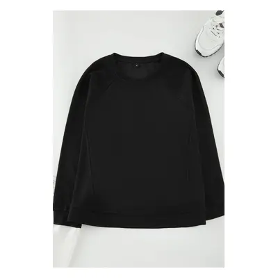 Trendyol Curve Black Stitching Detailed Cotton Regular Fit Sweatshirt