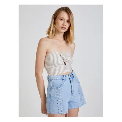 Béžový dámský pruhovaný cropped top TALLY WEiJL - Dámské