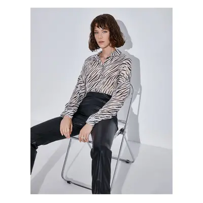 Koton Zebra Patterned Chiffon Shirt Long Sleeve