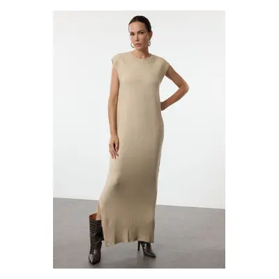 Trendyol Beige Maxi Knitwear Soft Texture Slit Detailed Vest Dress