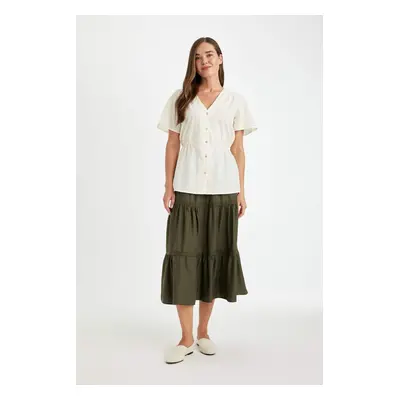 DEFACTO Regular Fit Flexible Waist Basic Plain Belmando Kilos Midi Skirt