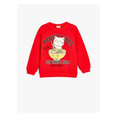 Koton Sweatshirt Crew Neck Cat Printed