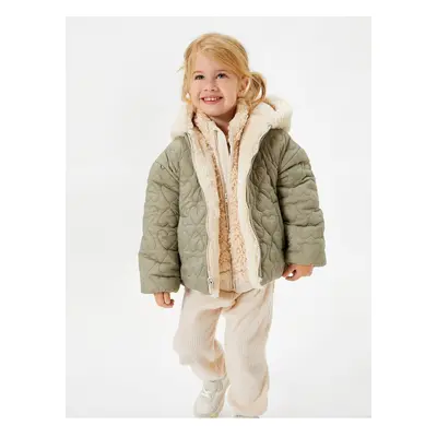 Koton Baby Girl Jacket Hooded Double-Sided Plush - Quilted Zippered