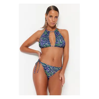 Trendyol Animal Patterned Tie-Up Regular Leg Bikini Bottom