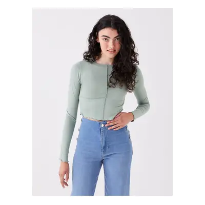 LC Waikiki Crew Neck Plain Long Sleeve Crop Women's T-Shirt