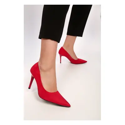 Shoeberry Women's Red Suede Classic Heeled Stilettos