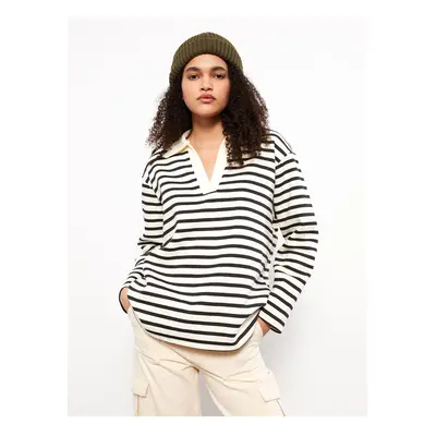 LC Waikiki Women's Polo Neck Striped Long Sleeve Sweatshirt