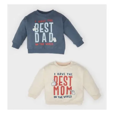 DEFACTO Baby Boy Crew Neck Printed Soft Furry Inside 2-Pack Sweatshirt