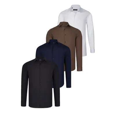 QUAD SET G726 DEWBERRY SHIRT-BLACK-WHITE-NAVY BLUE-BROWN