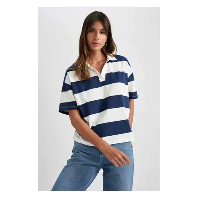 DEFACTO Relax Fit Polo Neck Striped Short Sleeve T-Shirt