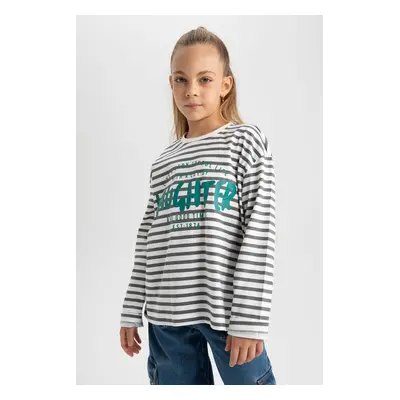 DEFACTO Girl's Oversize Fit Crew Neck Long Sleeve T-Shirt