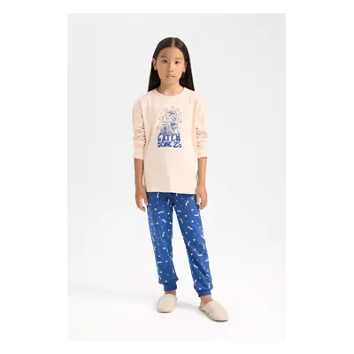 DEFACTO Girls Pajama Set Printed Long Sleeve Top Elastic Waist Long Bottom