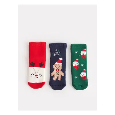 LC Waikiki Vivid Red Christmas Themed Baby Boy Socks 3-Pack