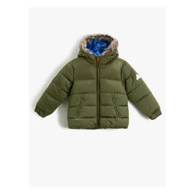 Koton Puffer Coat Hooded Faux Für Detailed