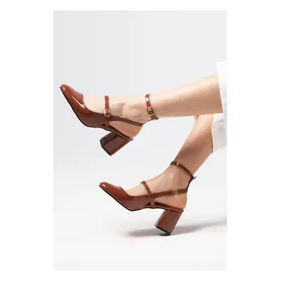 Mio Gusto Inessa Women's Tan Shoes with Open Back Heels.