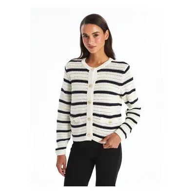 LC Waikiki Crew Neck Striped Long Sleeve Women's Knitwear Cardigan