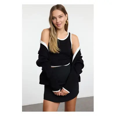 Trendyol Black Color Block Knitwear Blouse- Cardigan Set